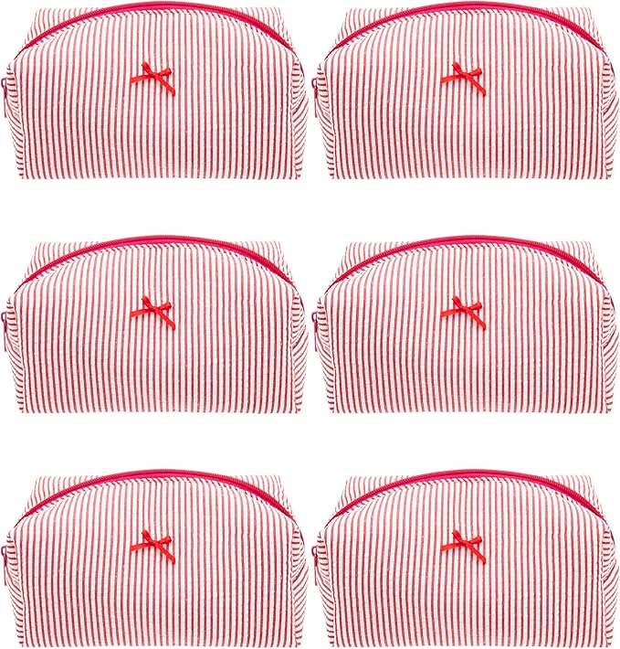 PAZIMIIK Cozy Makeup Bag for Women,Zipper Cosmetic Pouch,Stripe Red,6 Pack