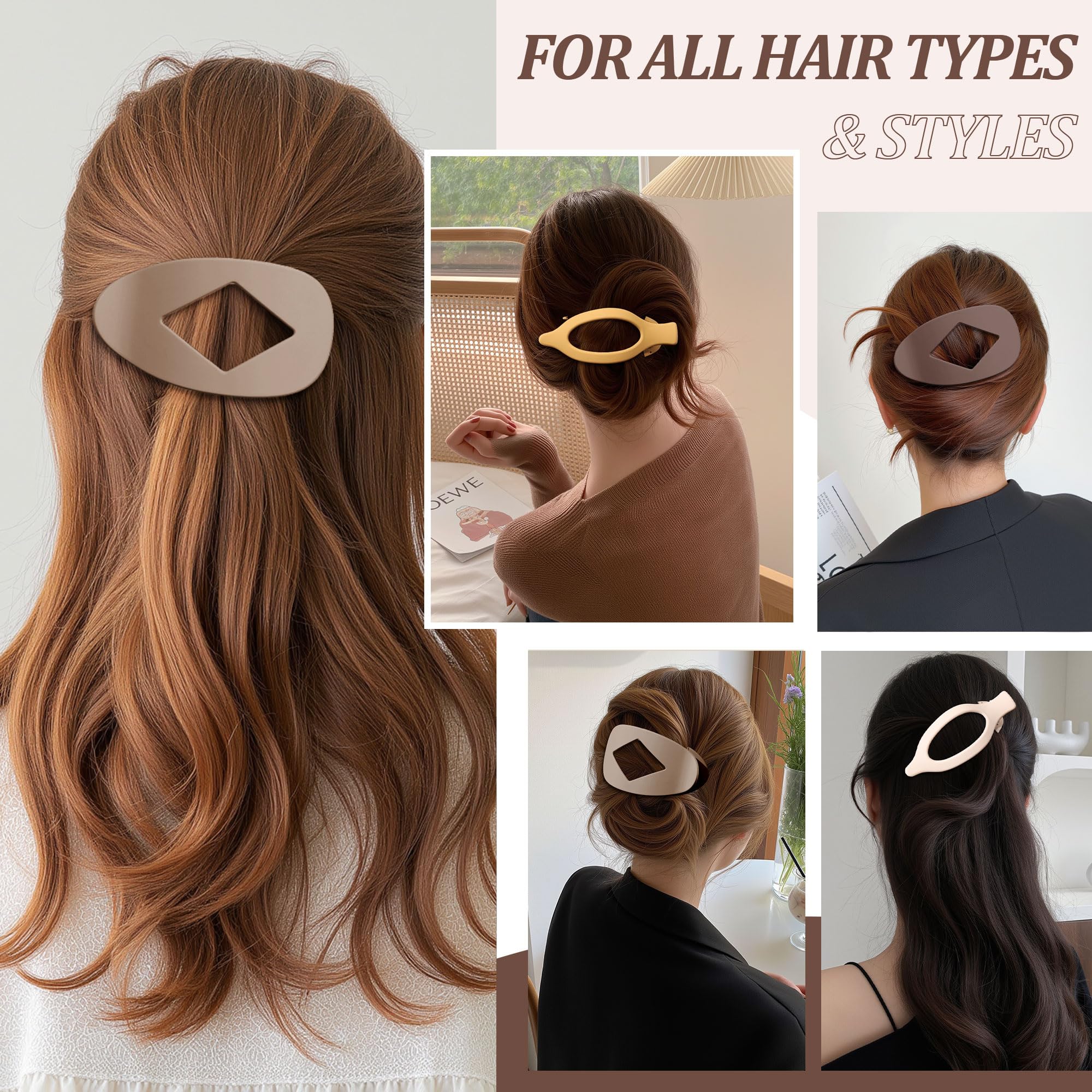 Lourny 6PCS Flat Claw Clips for Women French Flat Hair Clips for Thin Hair