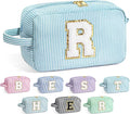 YOOLIFE Birthday Gifts for 6 7 8 9 10 11 12 13 14 15 Year Old Teen Girl - Initial Makeup Bag Letter Toiletry Pouch Cosmetic Case, Personalized Teen Girl Gifts Trendy Stuff Party Favor, Light Blue R