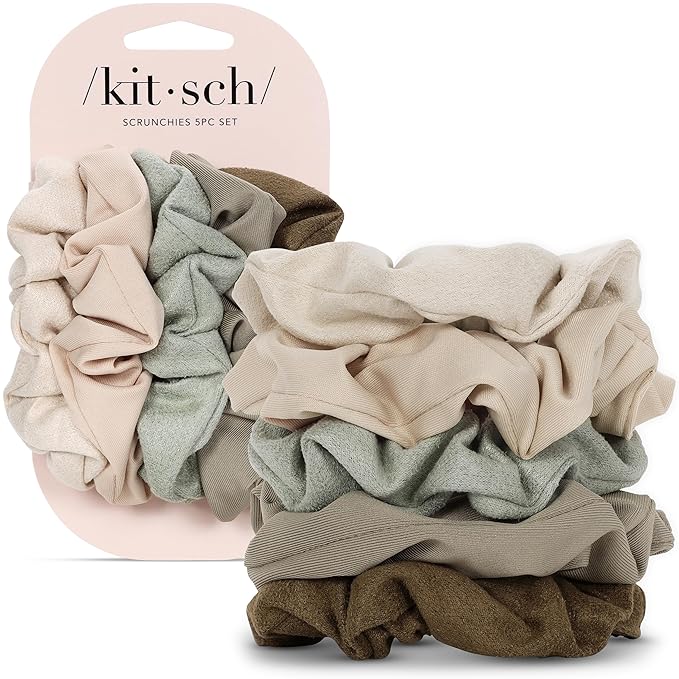Kitsch Scrunchies for Women - Moss Green, 5 Pcs