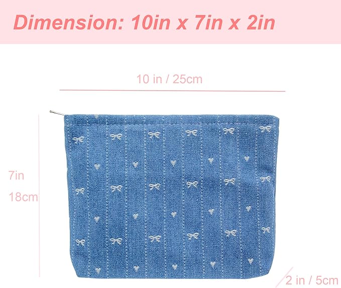 Flat Makeup Bag for Women,Zipper Cosmetic Pouch for Purse,Jean Blue