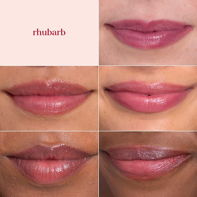Burt's Bees Shimmer Lip Tint Set, Mothers Day Gifts, Tinted Lip Balm Stick, Moisturizing for All Day Hydration with Natural Origin Glowy Pigmented Finish & Buildable Color, Rhubarb (4-Pack)