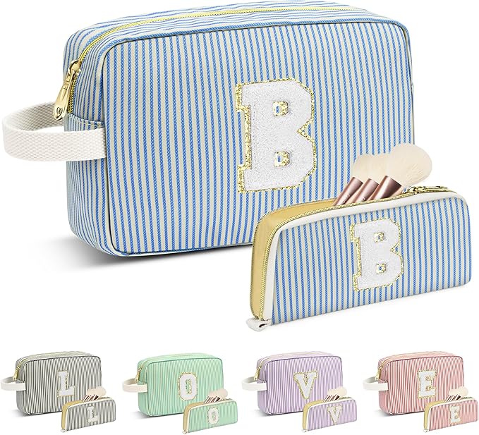 Travel Makeup Bag Christmas Gifts for Women Girl Teens, Personalized Initial Makeup Bag for Cute Teen Girls, Preppy Stuff Toiletry Bag Cosmetic Bag, Teen Girls Gift Trendy Stuff, Letter B