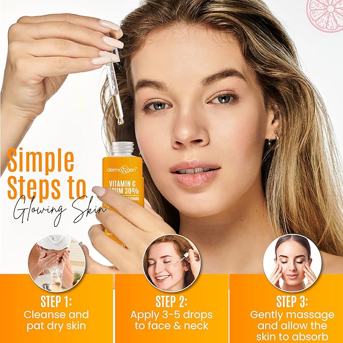 DERMAXGEN 30% Organic Vitamin C Serum for Face – Natural Anti-Wrinkle Serum with Hyaluronic Acid & Vitamin E – Anti-Aging Moisturizer for Fine Lines, Dark Spots & Skin Rejuvenation – 2 Fl oz