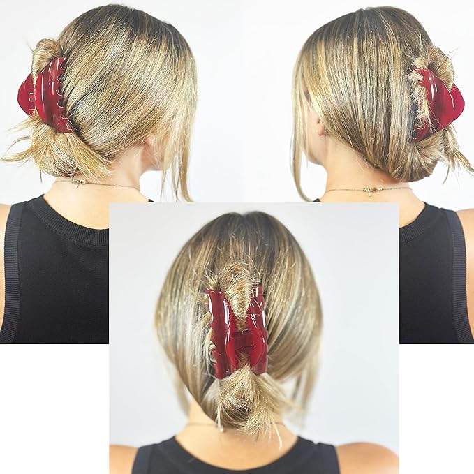 Camila Paris CP2529 French Hair Clips for Women, 3.75" Red Large Claw Clip Strong Hold All Day, Girl Large Claw Clips for Thick Hair, No Damage No Slip Flat Clip for Women. Made in France
