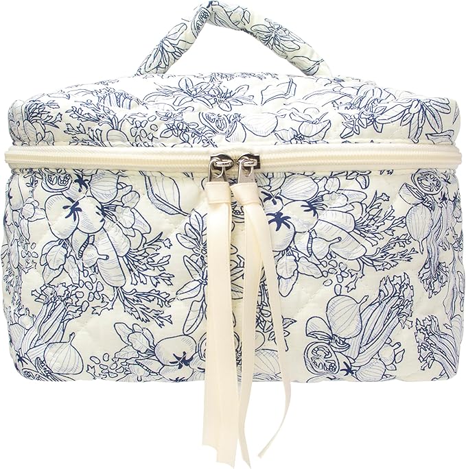 PAZIMIIK Quilted Makeup Bag for Women(Blue,1 Piece Bag)