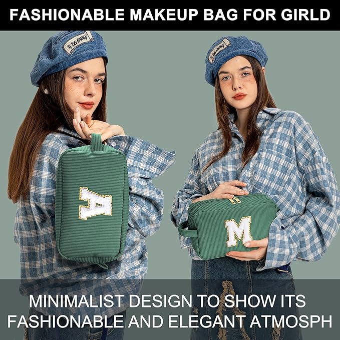 YOOLIFE Personalized Gifts - Travel Makeup Bag Cute Makeup Bag Make Up Bag Monogram Makeup Bag Travel Toiletry Bag Best Friend Birthday Gifts Bridesmaid Wedding Gifts for Women Her Girls Letter J