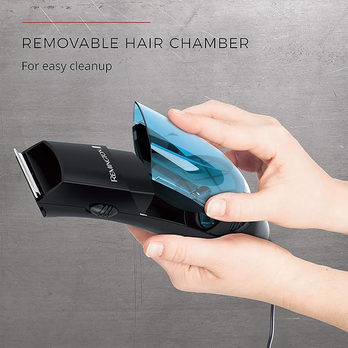 Remington Vacuum Hair Clippers for Men, Mess-Free Haircut & Beard Trimmer Kit with Hair Collection Chamber, Dual Motor Power, 18-Piece Grooming Set