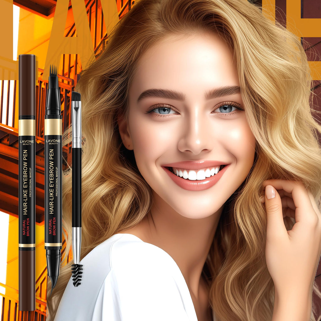 LAVONE Eyebrow Pen, 2-in-1 Waterproof Microblading Brow Pencil, Dark Brown