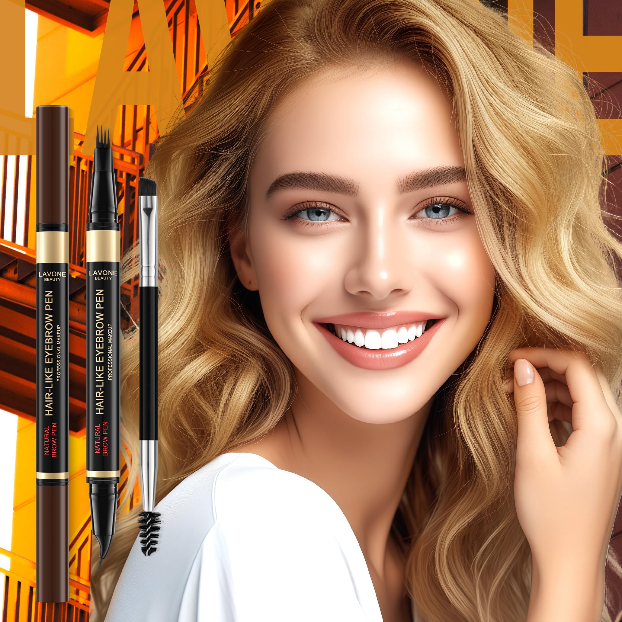 LAVONE Eyebrow Pen, 2-in-1 Waterproof Microblading Brow Pencil, Ebony