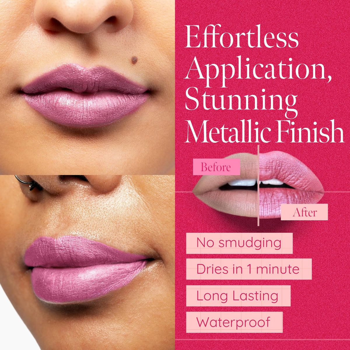 Aromi Cotton Candy Metallic Matte Liquid Lipstick - Rosy Pink Shade