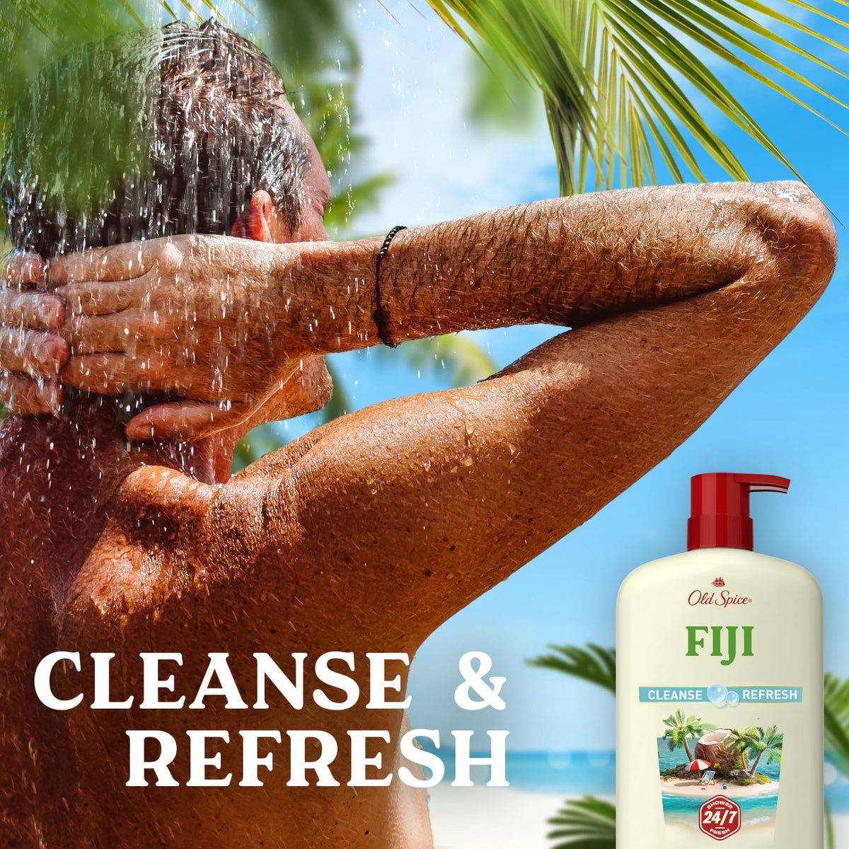 Old Spice Cleansing Body Wash for Men, 24/7 Shower Fresh with Lasting Scent, Cleanse & Refresh, Gentle on Skin, Vitamin B3, Fiji with Palm Tree + Coconut Scent, 25 oz (Pack of 4)