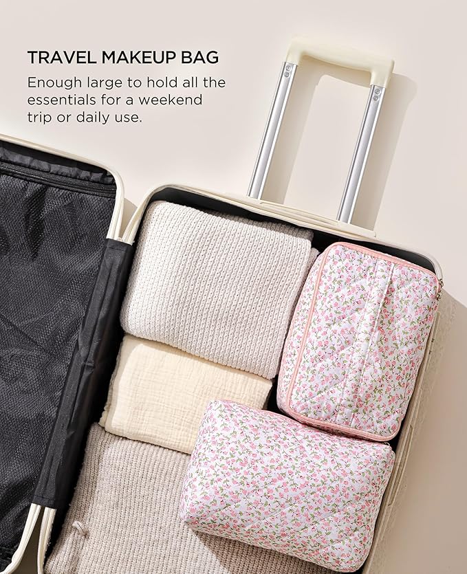 HBselect 2Pcs Travel Makeup Bag Large Quilted Cosmetic Bag Make up Bag