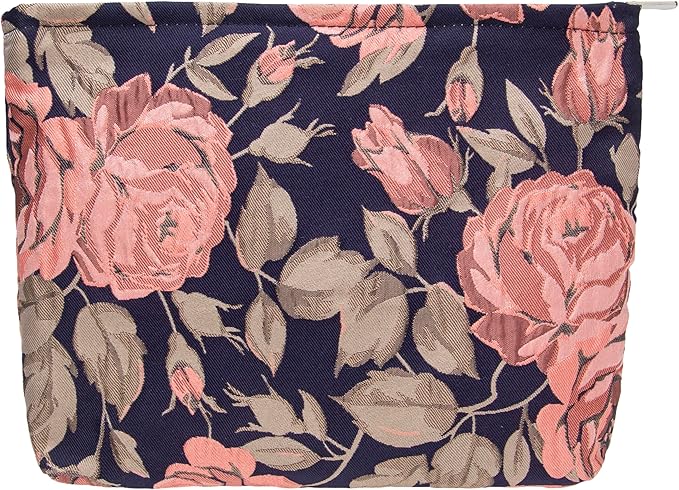 Flat Makeup Bag for Women,Zipper Cosmetic Pouch for Purse,Rose Black Blue