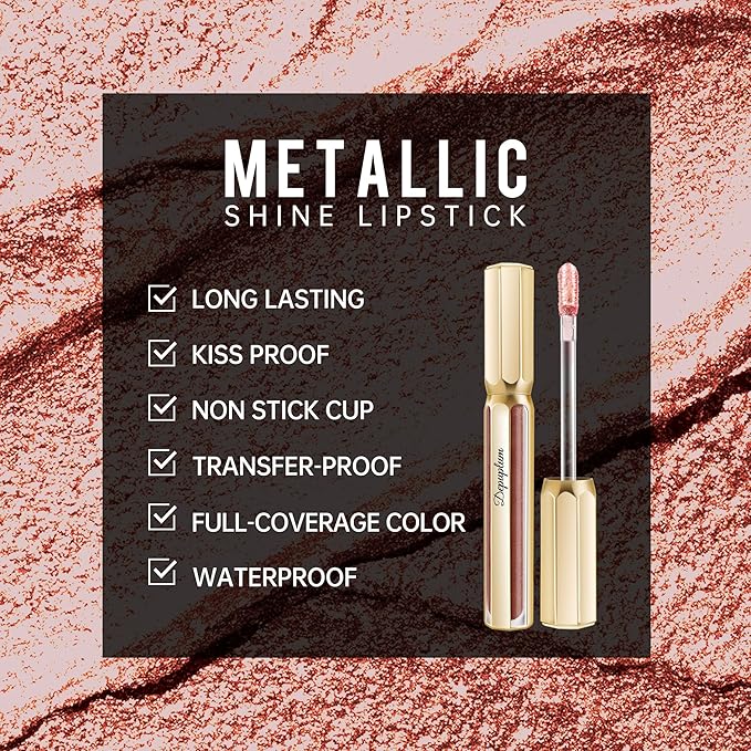 Depuplum Nude Lipsticks for Women Metallic Glitter Lipstick Long Lasting