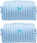 Cozy Makeup Bag for Women,Zipper Cosmetic Pouch,Stripe Lake Blue,2 Pack