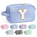 YOOLIFE Initial Makeup Bag for Women - Monogram Cute Makeup Bags Cosmetic Case Toiletry Pouch for Women Her Best Friend Sister Teacher, Personalized Birthday Gifts for Women, Blue Y