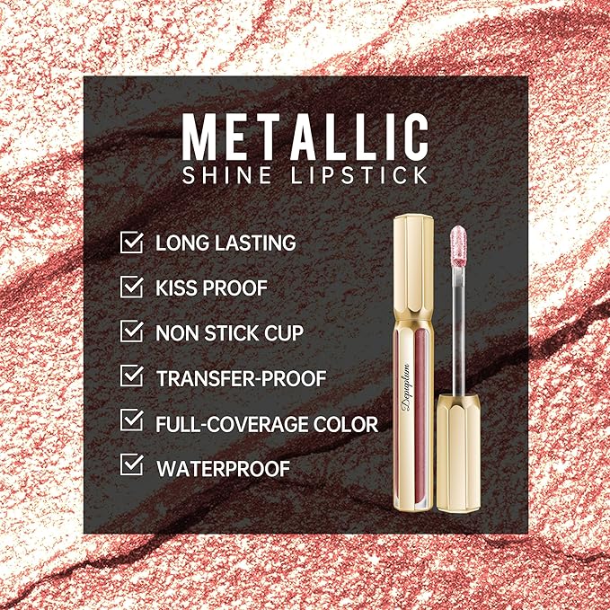 Depuplum Nude Lipsticks for Women Metallic Glitter Long Lasting Lipstick
