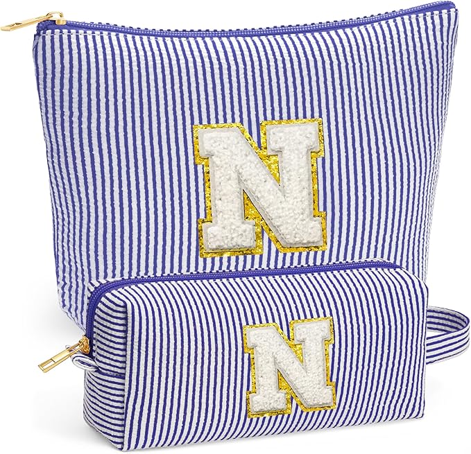 Fohufo Initial Travel Toiletry Bag for Women - Travel Essentials, Travel Makeup Bag Small Cosmetic Make up Bag Cute Stuff Birthday Gifts for Women Mom Girlfriend Teacher, Blue Letter N