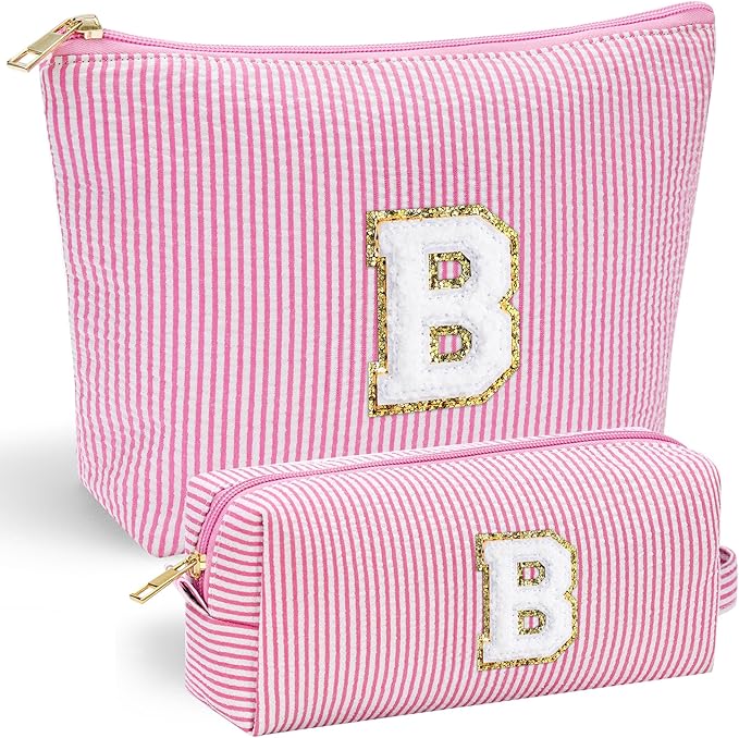 YOOLIFE Gifts for Girls Women - Initial Makeup Bag Cosmetic Bag Toiletry Pouch, Personalized Birthday Gifts for Women Girls Mom Daughter Sister Friends, Pink B