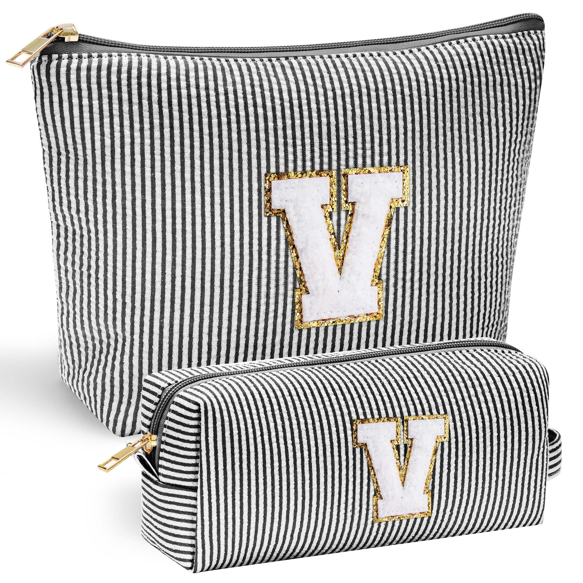 YOOLIFE Makeup Bag for Women - Personalized Makeup Pouch for Girlfriend Bridesmaid Wife | Travel Toiletry Bag for Her Mom | Skin Care Bag Birthday Gift for Sister Friend Sweet 16 Gifts Black V