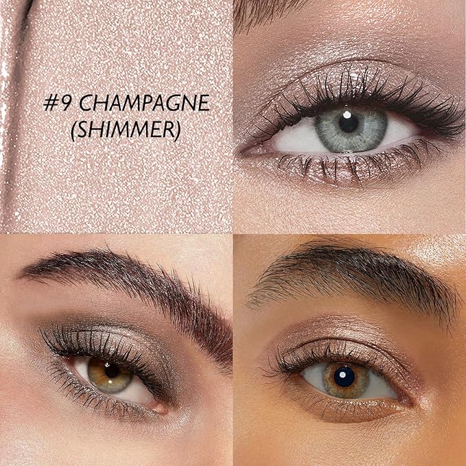 Wugbc Eyeshadow Stick Shimmer Waterproof Long Wear Eye Brightener Cream to Powder Glitter Eye Shadow Crayon High Pigmented Highlighter Eye Liner Pencil Makeup Crease-Proof Buildable Color, 9 CHAMPAGNE