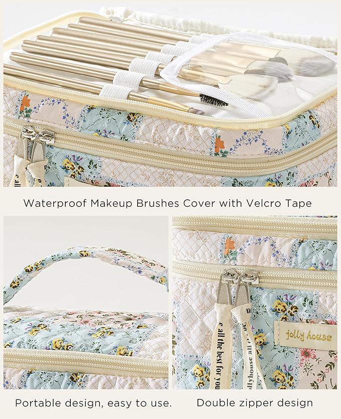 HBselect 2Pcs Travel Makeup Bag Large Quilted Cosmetic Bag Make up Bag