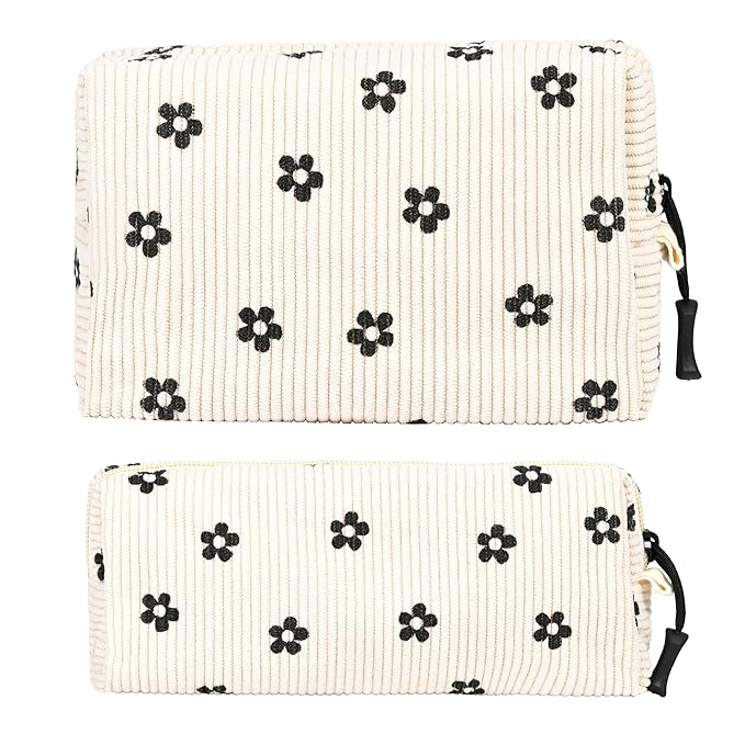 ZOEMTIU Small Cosmetic Bag set for Women Corduroy Makeup Bag with Interior Pocketes Cute Corduroy Makeup Pouches Women Small Toiletry Bag