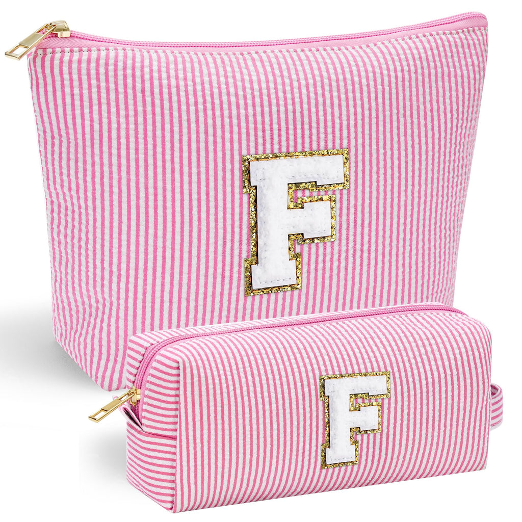 YOOLIFE Makeup Bag for Women, Personalized Initial Cute Makeup Pouch for Girlfriend Bridesmaid Wife | Cosmetic Travel Toiletry Bag for Friend Female Sister | Birthday Gift Idea for Her Mom Pink F