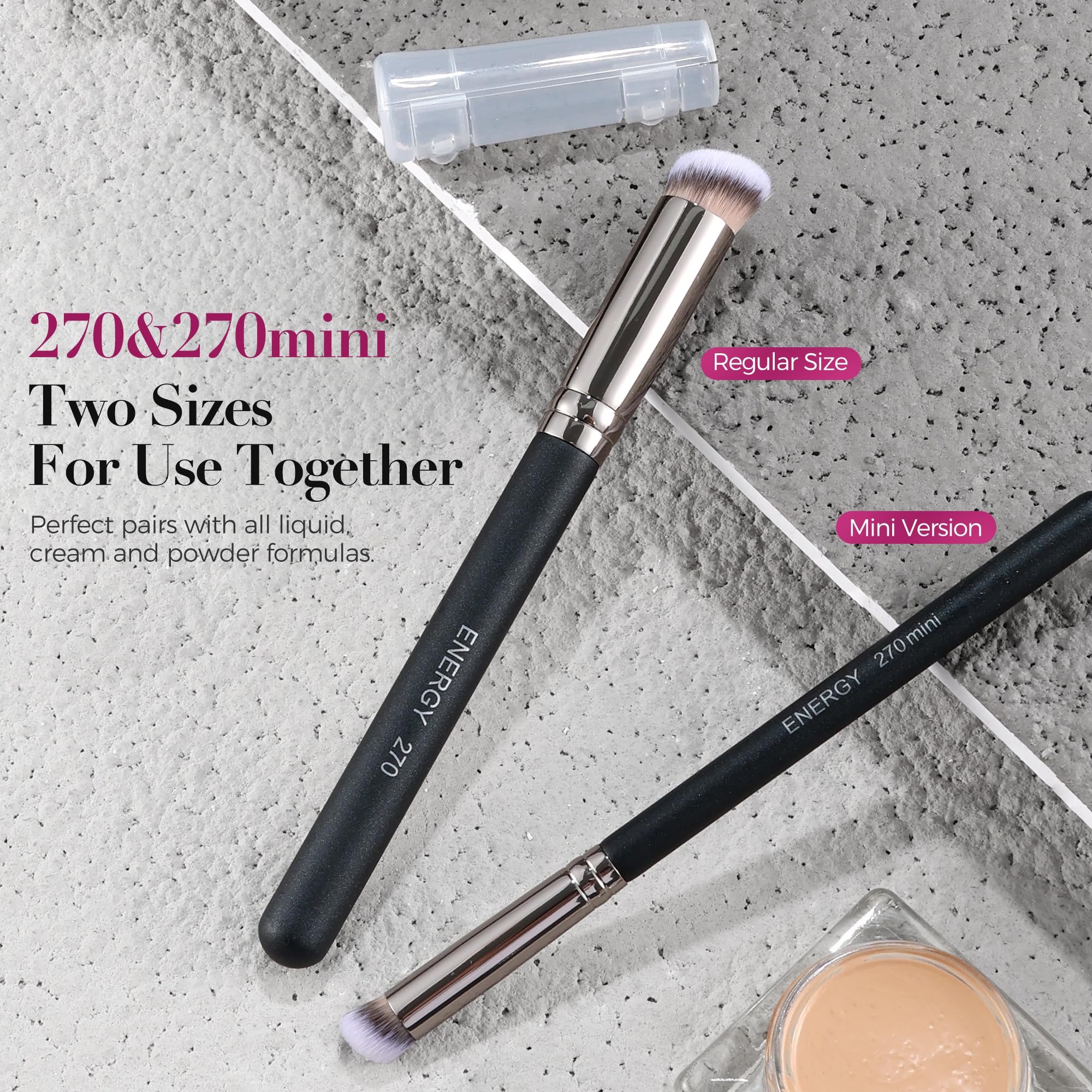 ENERGY Foundation Brushes Set Professional Under Eye Concealer Brushes Perfect For Blending Liquid Cream or Flawless Powder Cosmetics Buffing Stippling Concealer Premium Synthetic Bristles