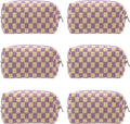Checkered Makeup Bag for Purse, Small Travel Cosmetic Pouch,Purple,6 Pack
