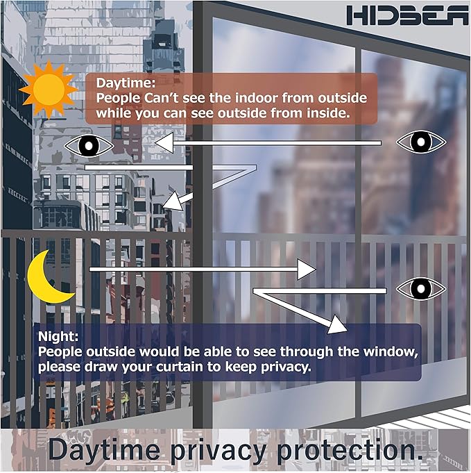 HIDBEA One Way Window Privacy Film, Black Silver, 35.4 x 393.7 Inch