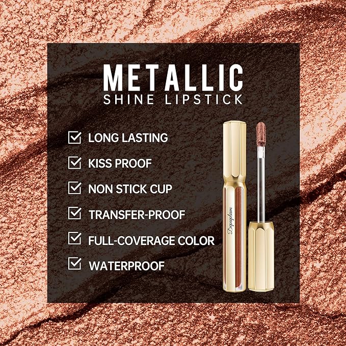 Depuplum Brown Lipsticks for Women Metallic Glitter Lipstick Long Lasting