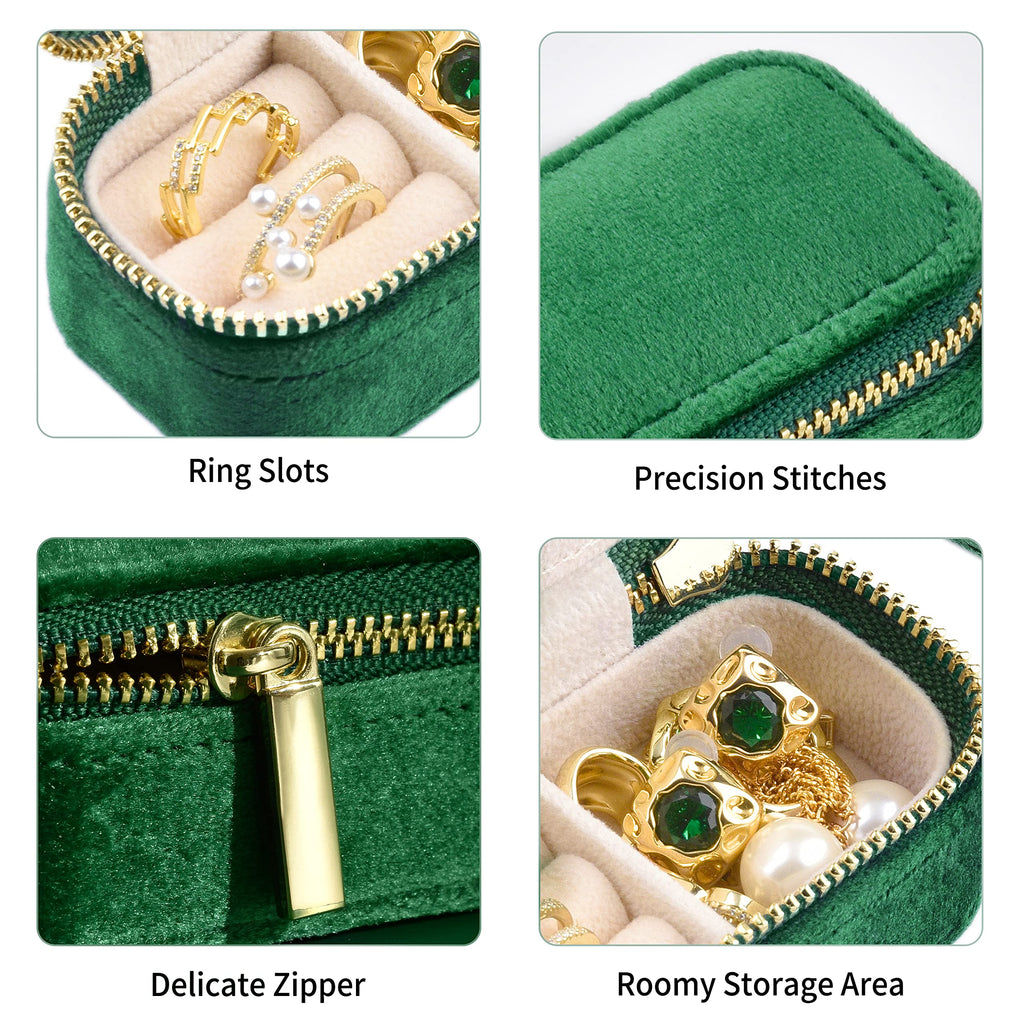 TAIMY Travel Jewelry Case, Mini Jewelry Travel Case, Velvet Small Travel Jewelry Box, Portable Jewelry Travel Organizer Box for Rings Earrings Necklaces(Emerald Green)