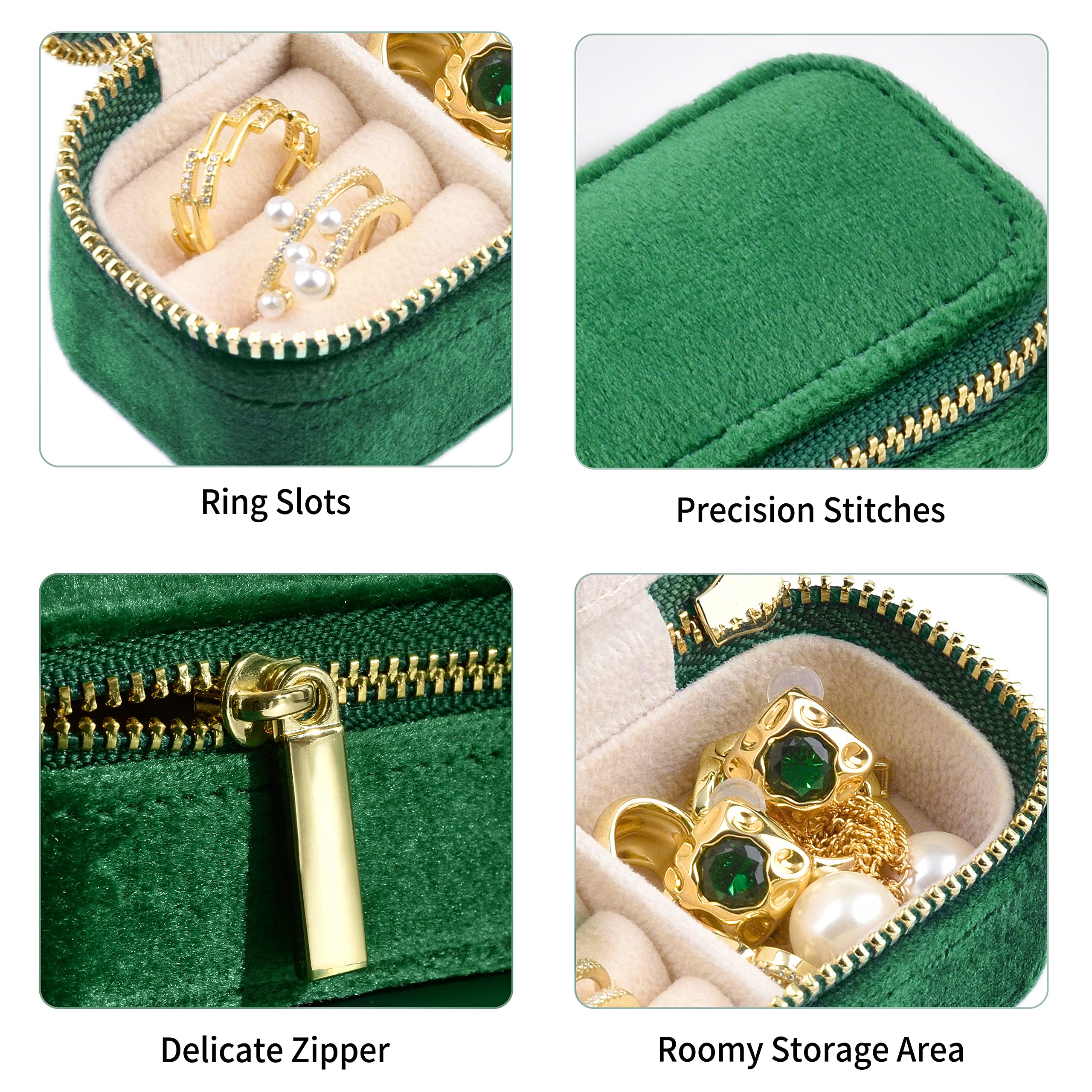 TAIMY Travel Jewelry Case, Mini Jewelry Travel Case, Velvet Small Travel Jewelry Box, Portable Jewelry Travel Organizer Box for Rings Earrings Necklaces(Emerald Green)