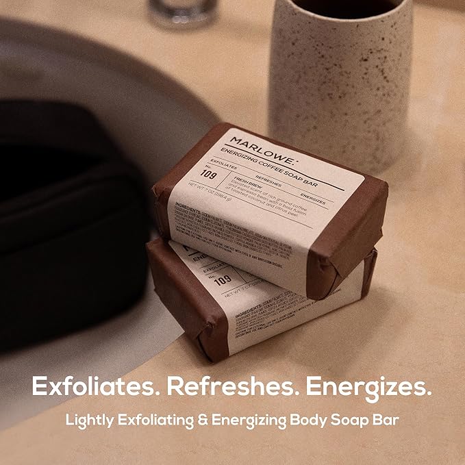MARLOWE. Coffee Bar Soap, Exfoliating Body Scrub for Men, 7 oz (3 Bars)