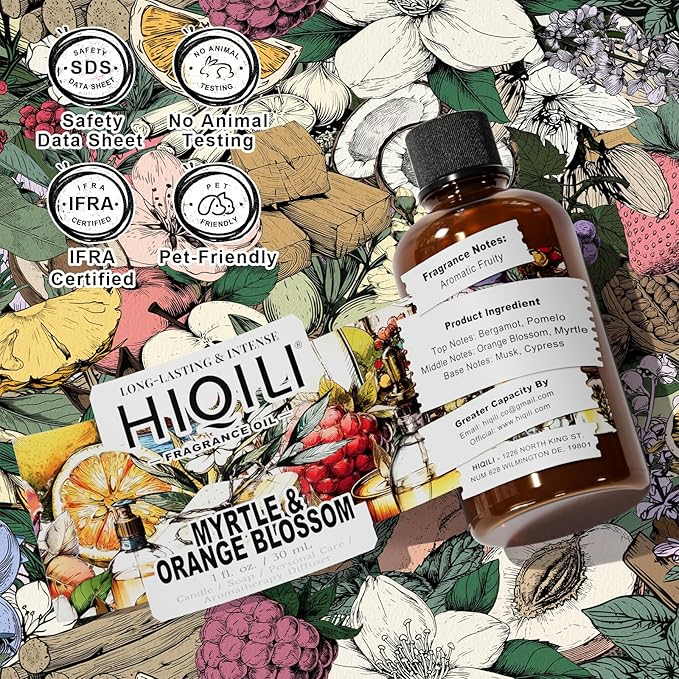 HIQILI Myrtle & Orange Blossom Fragrance Oil for Diffuser, Candle & Soap