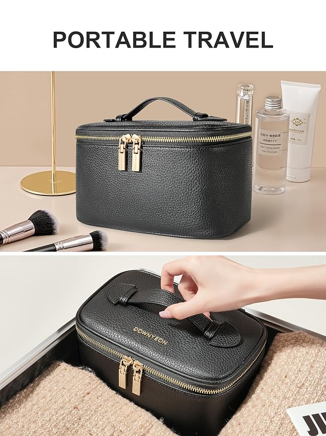 Camdeez Cosmetic Bag,ROWNYEON Makeup Bag,Portable Makeup Train Case,Travel Toiletry Bag Case Organizer for Women,Black