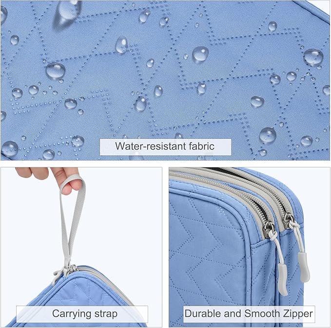 FYY Electronic Organizer, Travel Tech Pouch Bag, Large, Blue Quilted