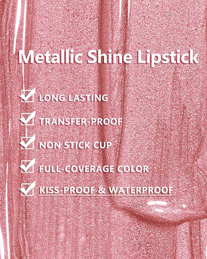 MAKI YIKA Pink Nude Lipstick for Women Metallic Pink Lipsticks Long Lasting