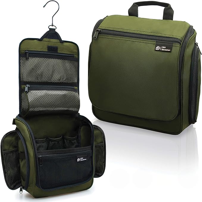 DD D&D Wanderlust Hanging Travel Toiletry Bag for Men and Women, Cosmetics, Makeup and Toiletries Organizer Kit with 10 Compartments, YKK Zippers, XXL Metal Swivel Hook, Water-Resistant Nylon, Medium