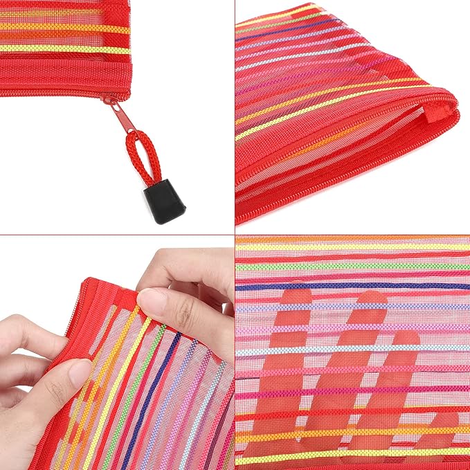 Sinzip 12 Pieces Zipper Nylon Mesh Pouch, Mesh Cosmetic Bags Makeup Bags Pencil Case, Multipurpose Travel Bags for Cosmetic School Office Supplies and Travel Accessories (Multicolor A, Assorted Sizes)