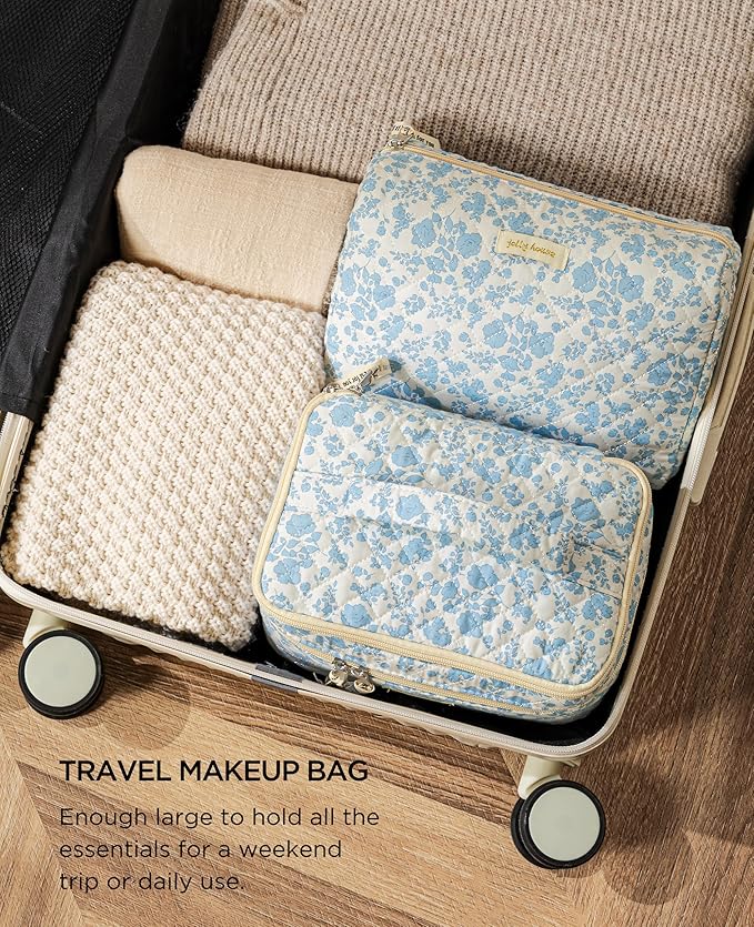 HBselect 2Pcs Travel Makeup Bag Large Quilted Cosmetic Bag Make up Bag