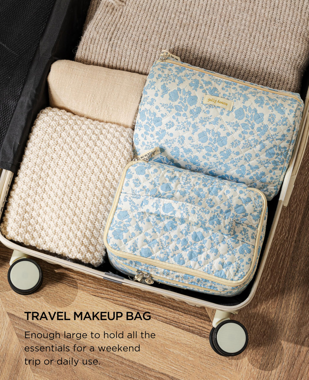 HBselect 2Pcs Travel Makeup Bag Large Quilted Cosmetic Bag Make up Bag