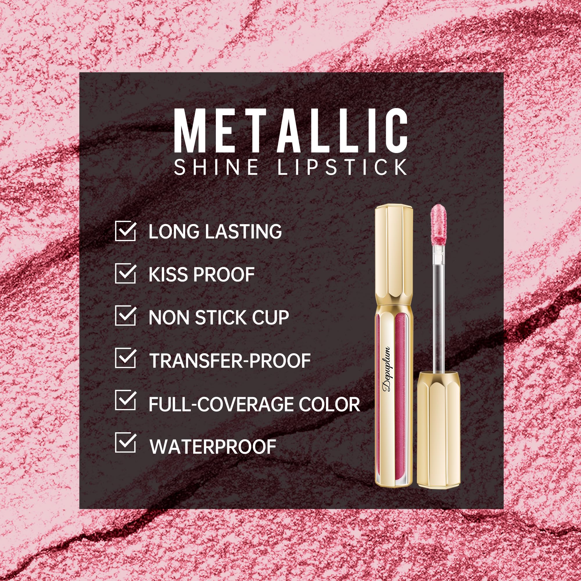 Depuplum Pink Lipsticks for Women Metallic Glitter Lipstick Long Lasting