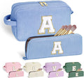 YOOLIFE Makeup Bag for Women - Monogram Cute Initial Blue Makeup Bag Cosmetic Bag Make Up Bag for Women Her Best Friend Friendship Sister Teacher Personalized Teen Girl Birthday Gifts for Women Her A