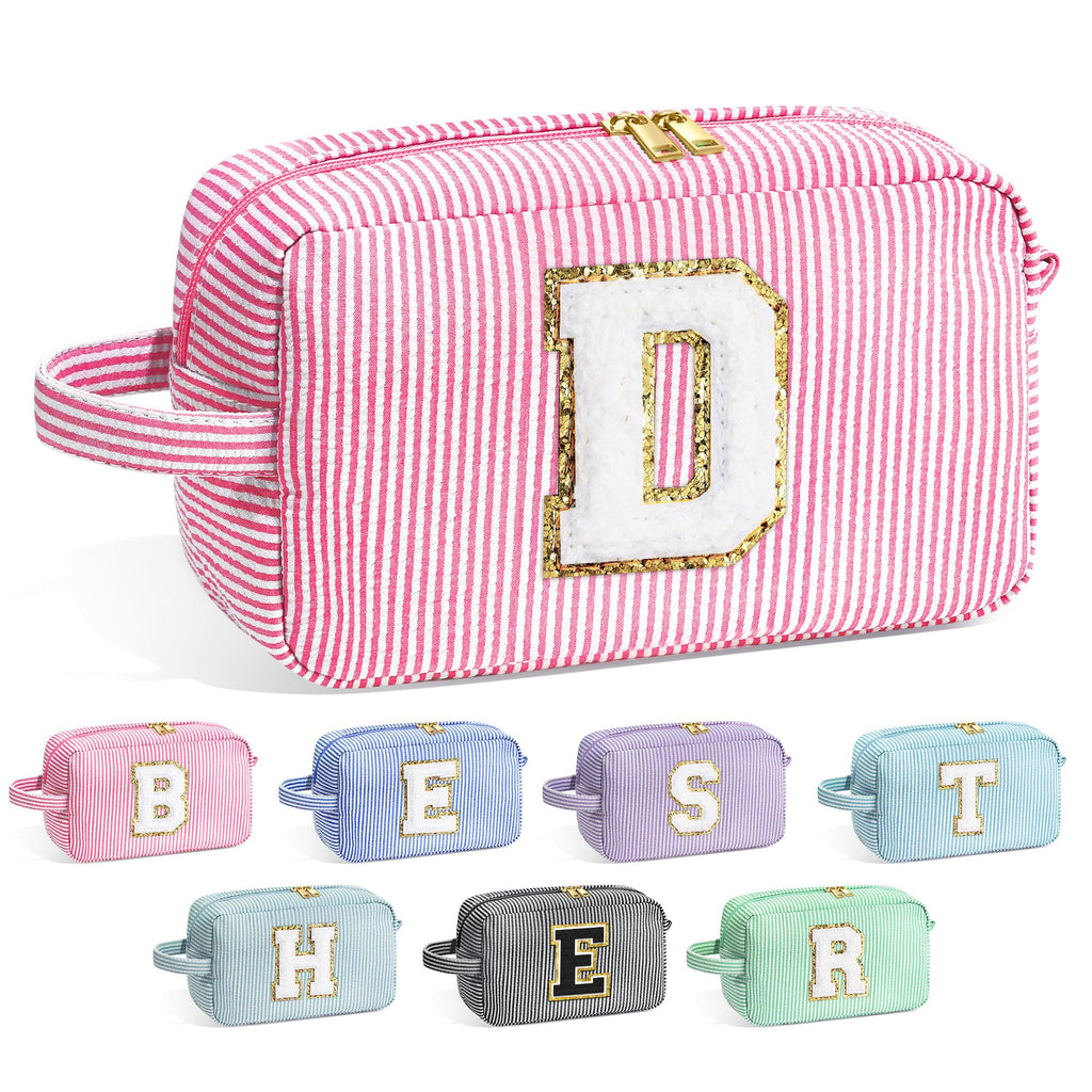 YOOLIFE Birthday Gifts for 6 7 8 9 10 11 12 13 14 15 Year Old Teen Girl - Initial Makeup Bag Letter Toiletry Pouch Cosmetic Case, Personalized Teen Girl Gifts Trendy Stuff Party Favor, Pink D