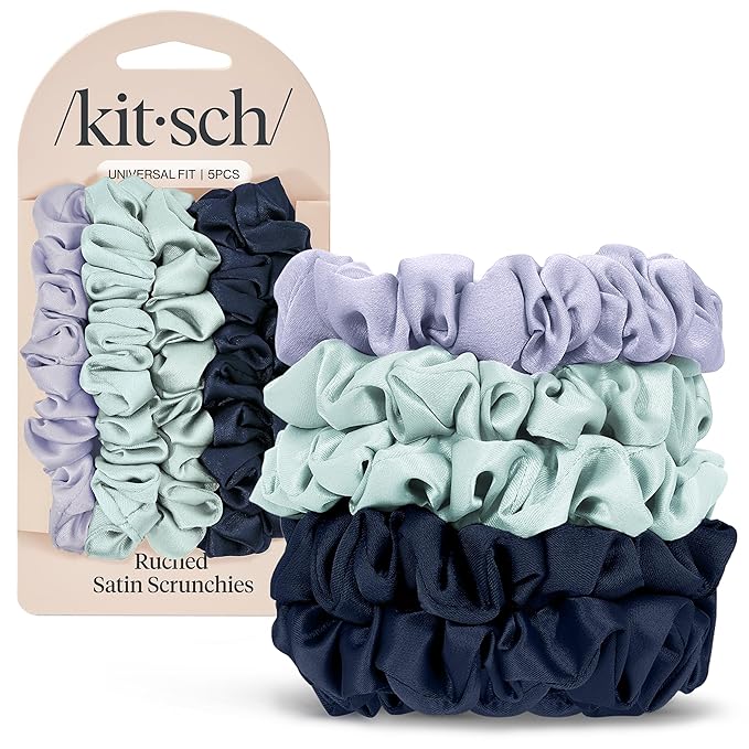 Kitsch Ruched Satin Scrunchies for Women - Garden Bouquet, 5pcs