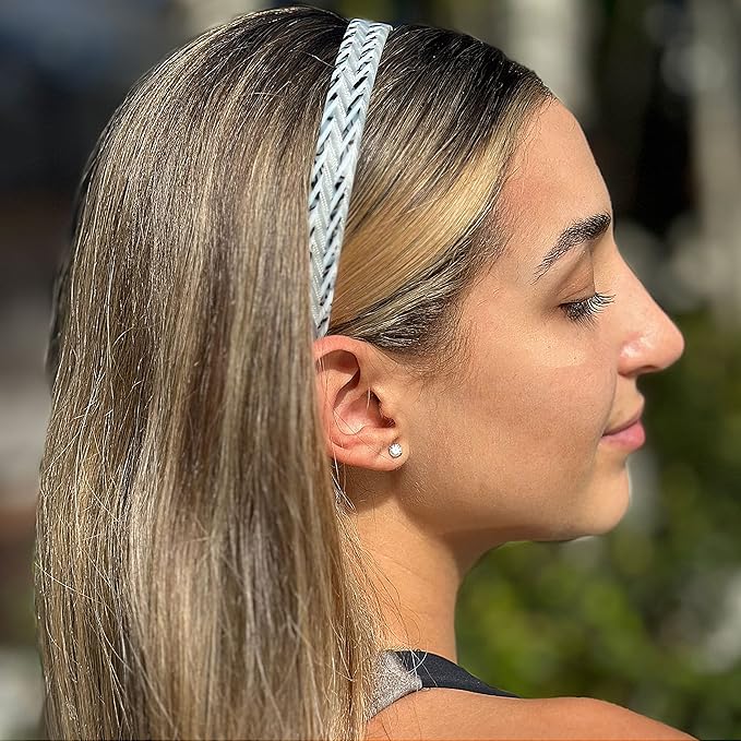 Camila Paris CP3468 French Headband for Women, Handmade White and Gray, Strong Hold Grip Women's Hair Band, Ligth and Very Flexible, No Slip Durable Styling Girls Hair Accessories, Made in France
