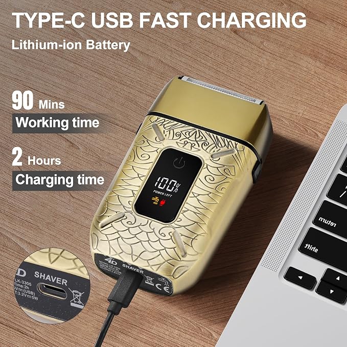 Dumite Electric Shavers for Men,Waterproof Powerful Motor Electric Razor,Head Shavers for Bald Men,Triple Foil Beard Trimmer,Barber Supplies LED Displays & USB Charging Shaver, Gifts